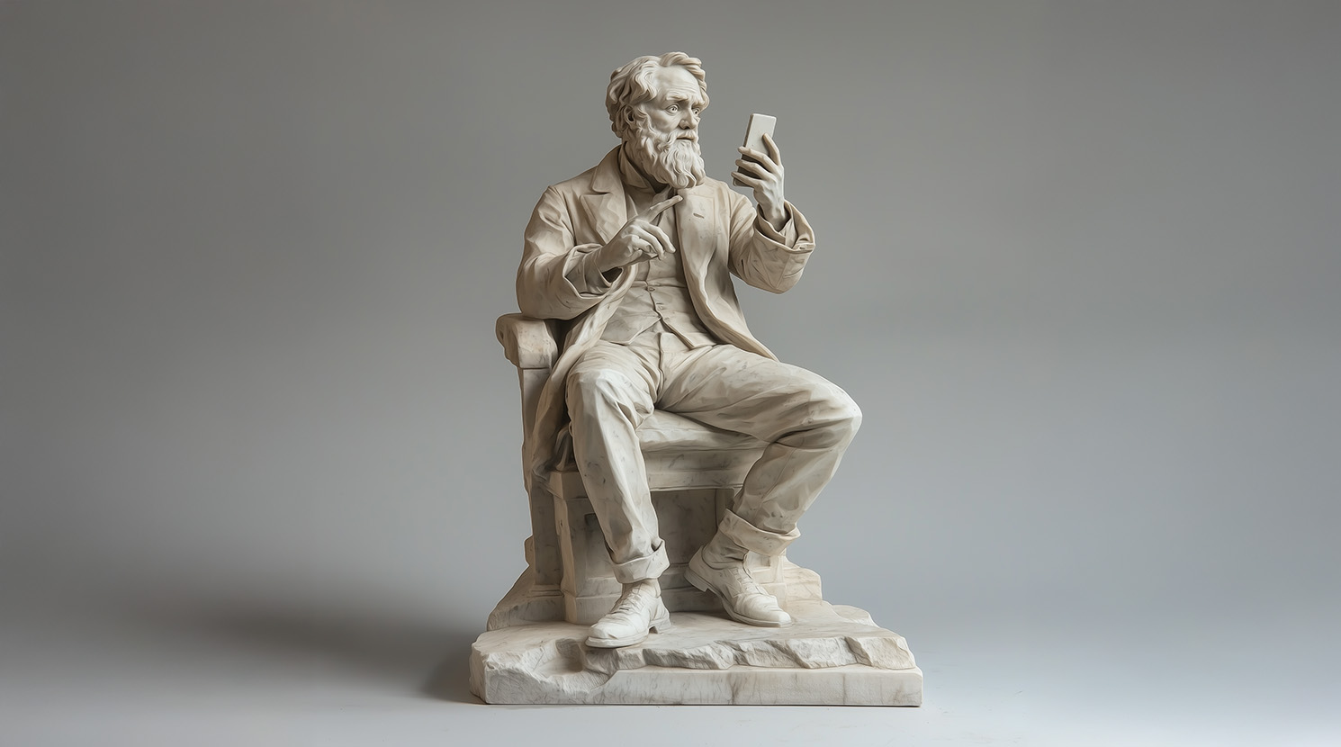 Jan Neruda writing a comment, unknown artist, plaster modelletto, circa 1880, Collection of the National Gallery in Prague